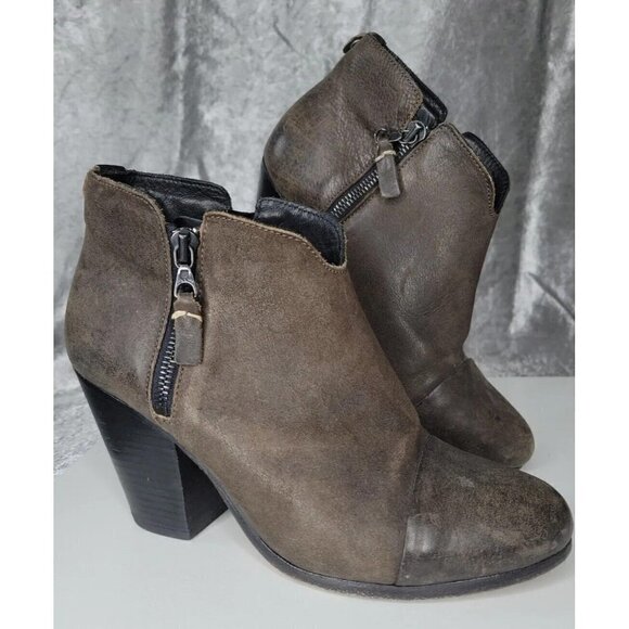 rag & bone Shoes - Rag & Bone Womens Size 38.5 US 8.5  Margot Brown Distressed Dbl Zip Ankle Boots